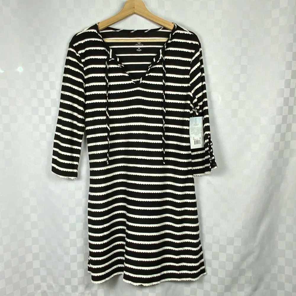 NWT Balance Collection Black and White Striped Cover-Up Split Sleeve & Hem